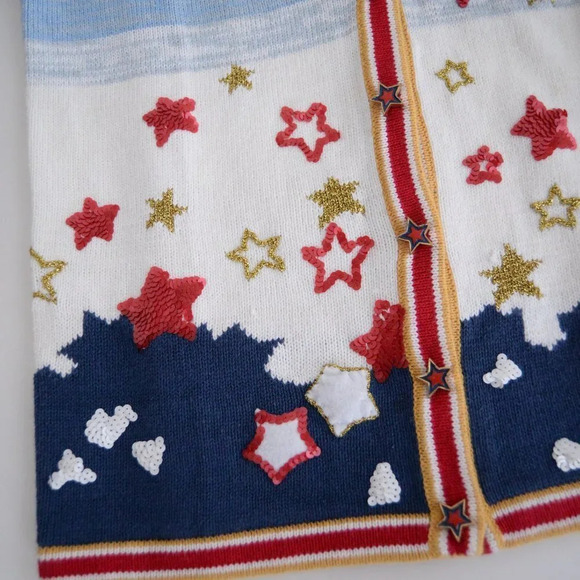 Vintage Storybook Knits Blue & White Stars Knit Embroidered Cardigan Sweater S - Picture 8 of 12